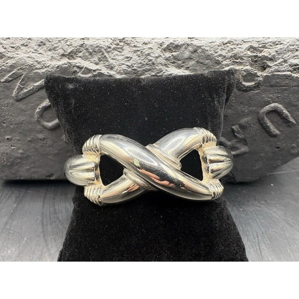 Silver Tone Cuff Bracelet Interlocking Knot Infinity 7” 44 grams